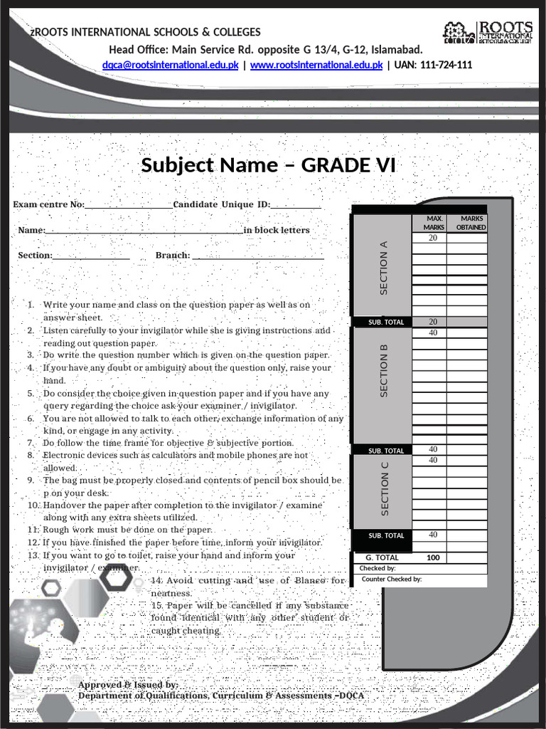 Grade VI Exam Instructions & Questions | PDF | Computer Data Storage | Bit