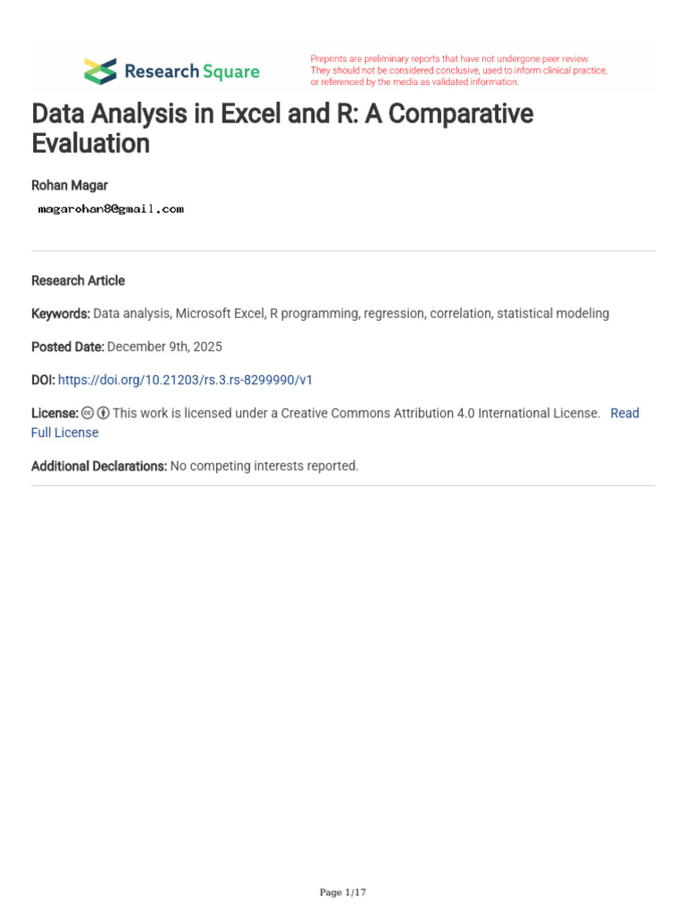 Excel vs R: Data Analysis Comparison | PDF | Data Analysis | Statistics