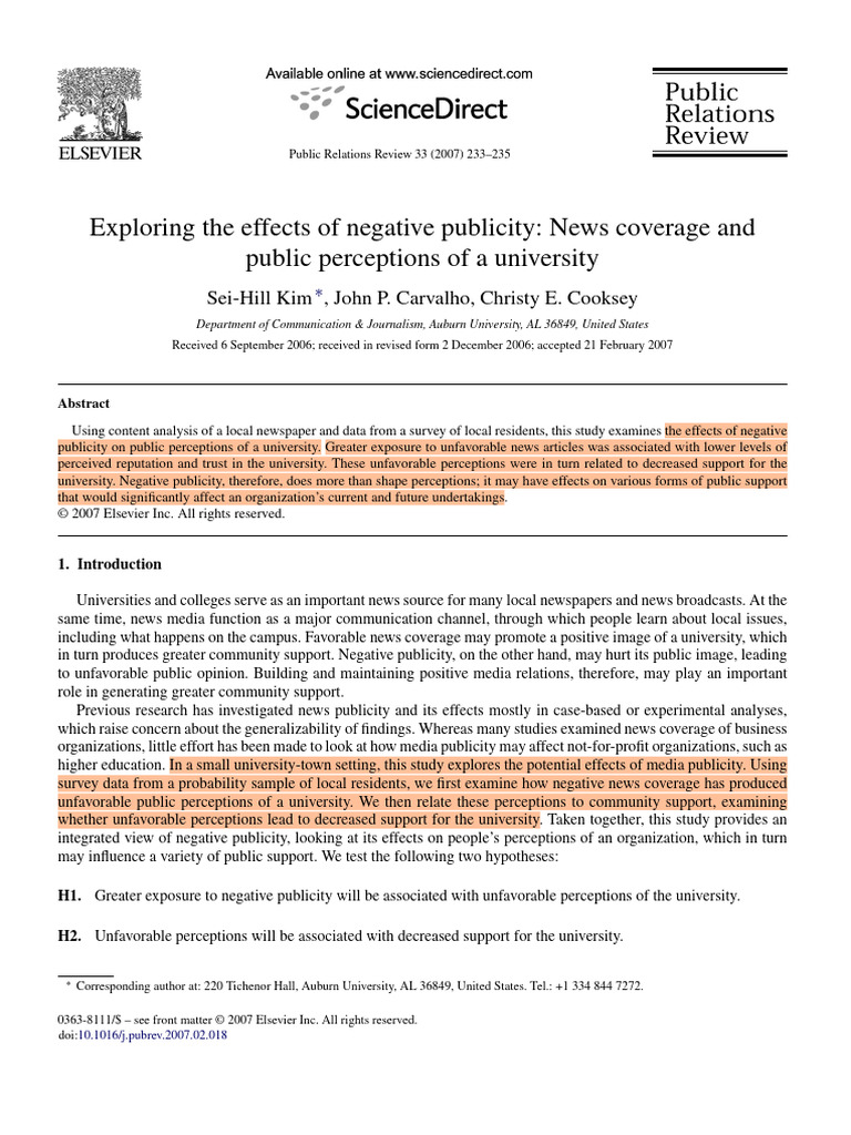 Exploring the effects of negative publicity- news coverage and public ...