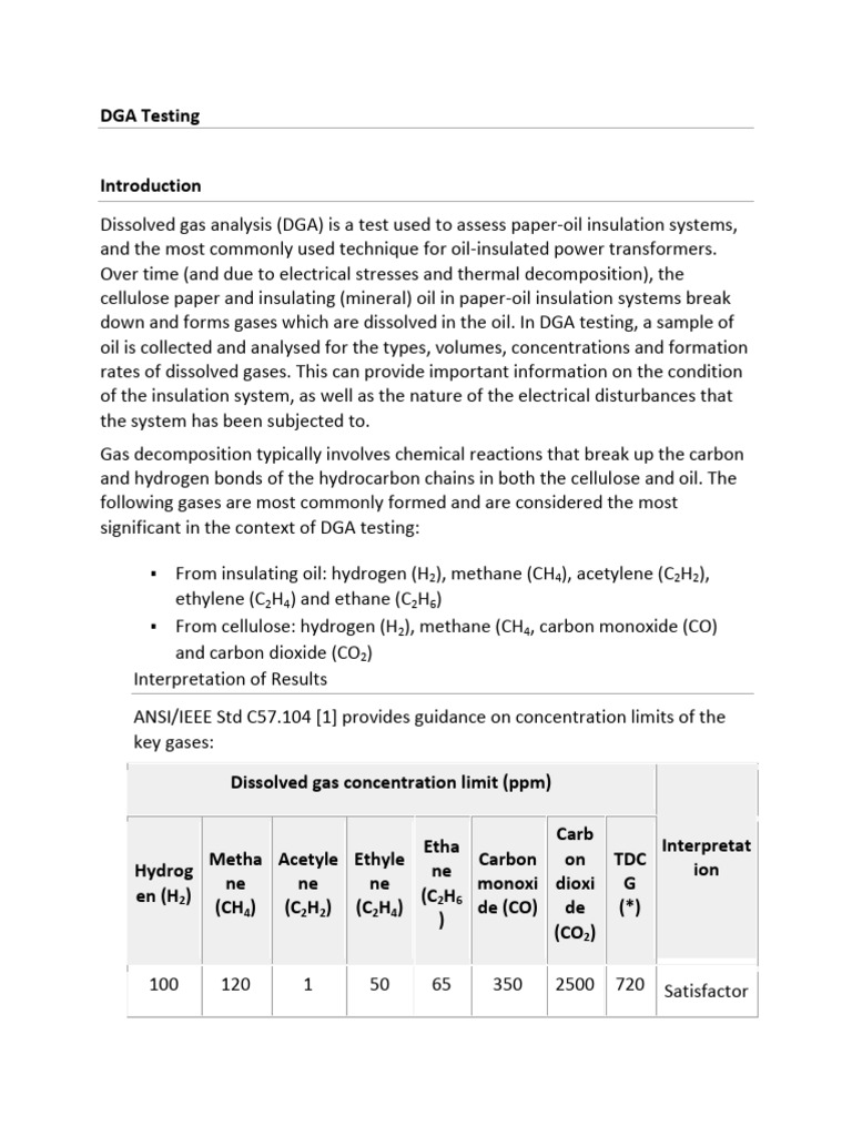 DGA Testing for Transformer Insulation | PDF | Gases | Chemical Process ...