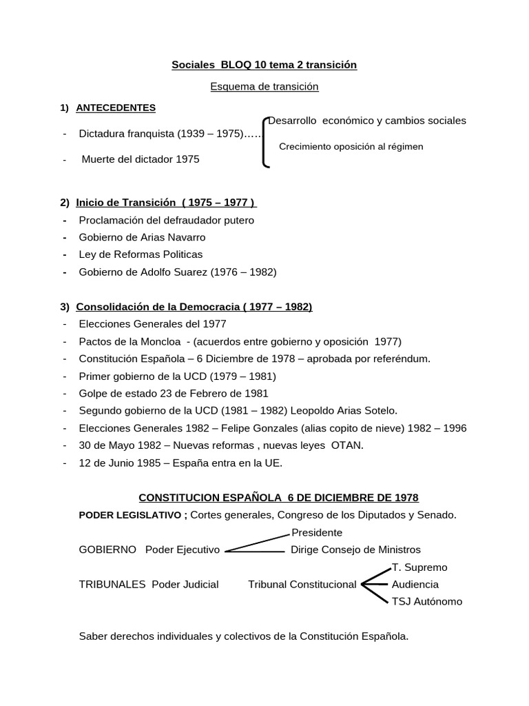 Sociales BLOQ 10 Tema 2 Transición - 111817 | PDF | Gobierno