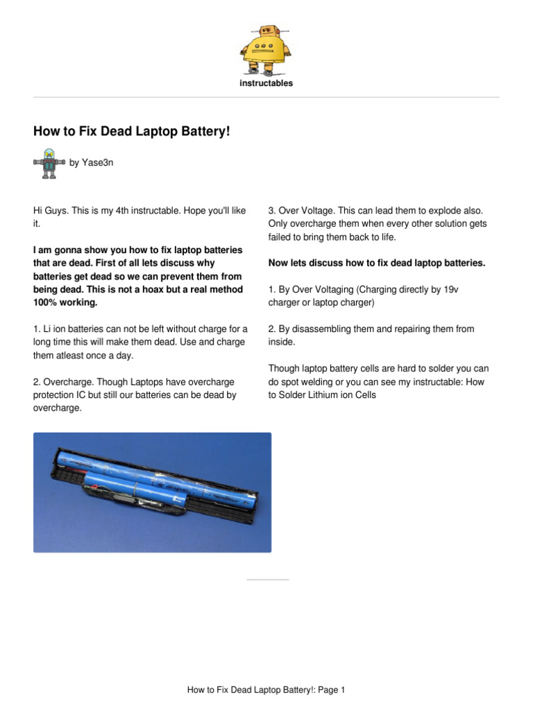 Fix Dead Laptop Battery Guide | PDF | Battery Charger | Lithium Ion Battery