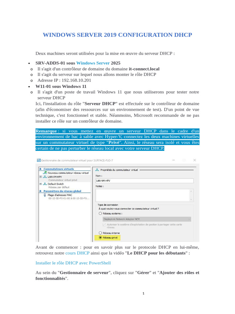 Configuration DHCP sur Windows Server 2019 | PDF | Adresse IP | Serveur ...