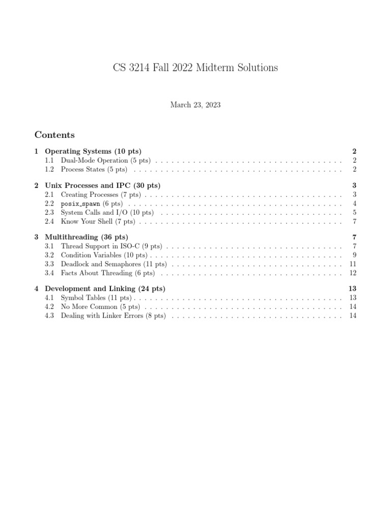 CS3214 Fall 2022 Midterm Solutions | PDF | Process (Computing ...