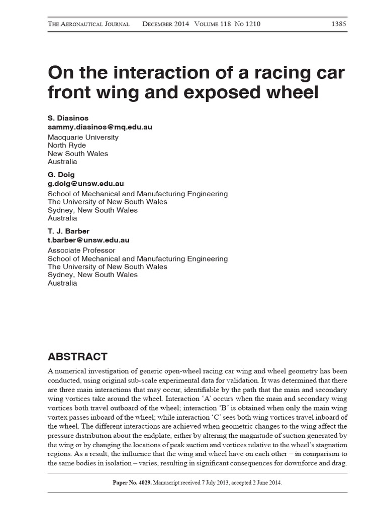 On the interaction of a racing car front wing and exposed wheel | PDF ...