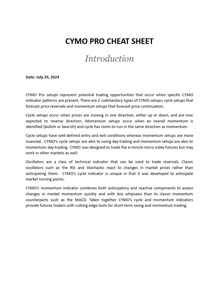 CYMO Pro Cheat Sheet v1 | PDF | Market Trend