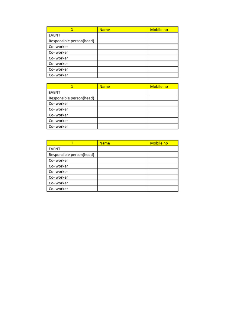 Event Team Contact List Template | PDF