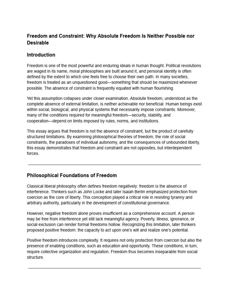 Freedom and Constraint: A Balanced Perspective | PDF | Liberty | Autonomy
