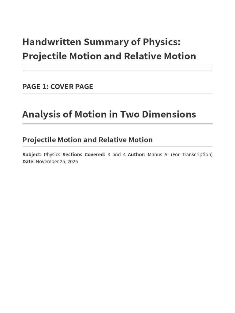 Projectile and Relative Motion Summary | PDF | Velocity | Kinematics
