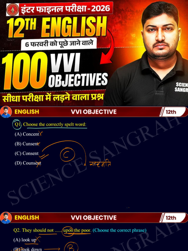 26 December 12th English VVI 100 Objective Question Ans | PDF