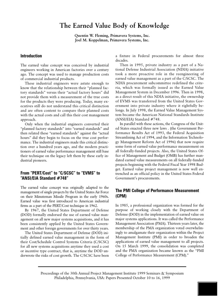 Earned Value Management Insights 1999 | PDF | Project Management ...