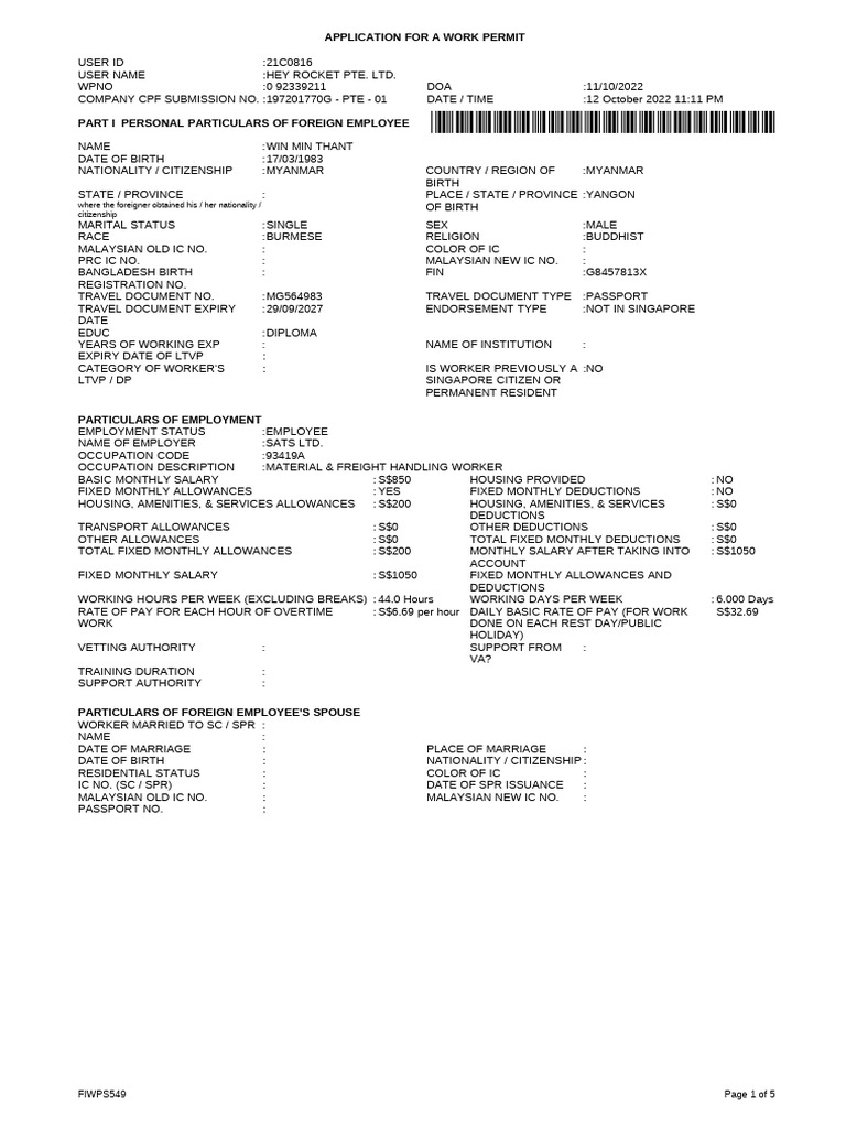 Work Permit Application for Foreign Employee | PDF | Employment