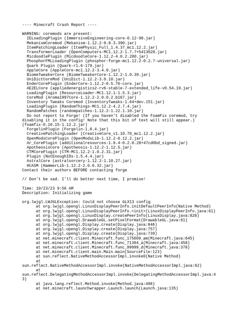 Minecraft 1.12.2 Crash Report Analysis | PDF | Java (Programming ...