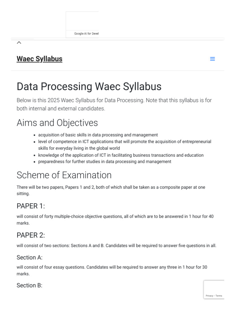 2025 WAEC Data Processing Syllabus | PDF | Databases | Word Processor