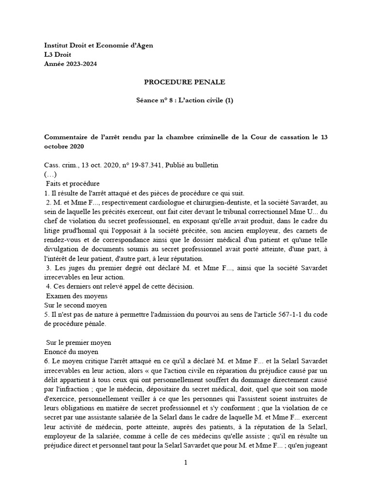 Action civile et secret professionnel | PDF | Justice | Crime et violence