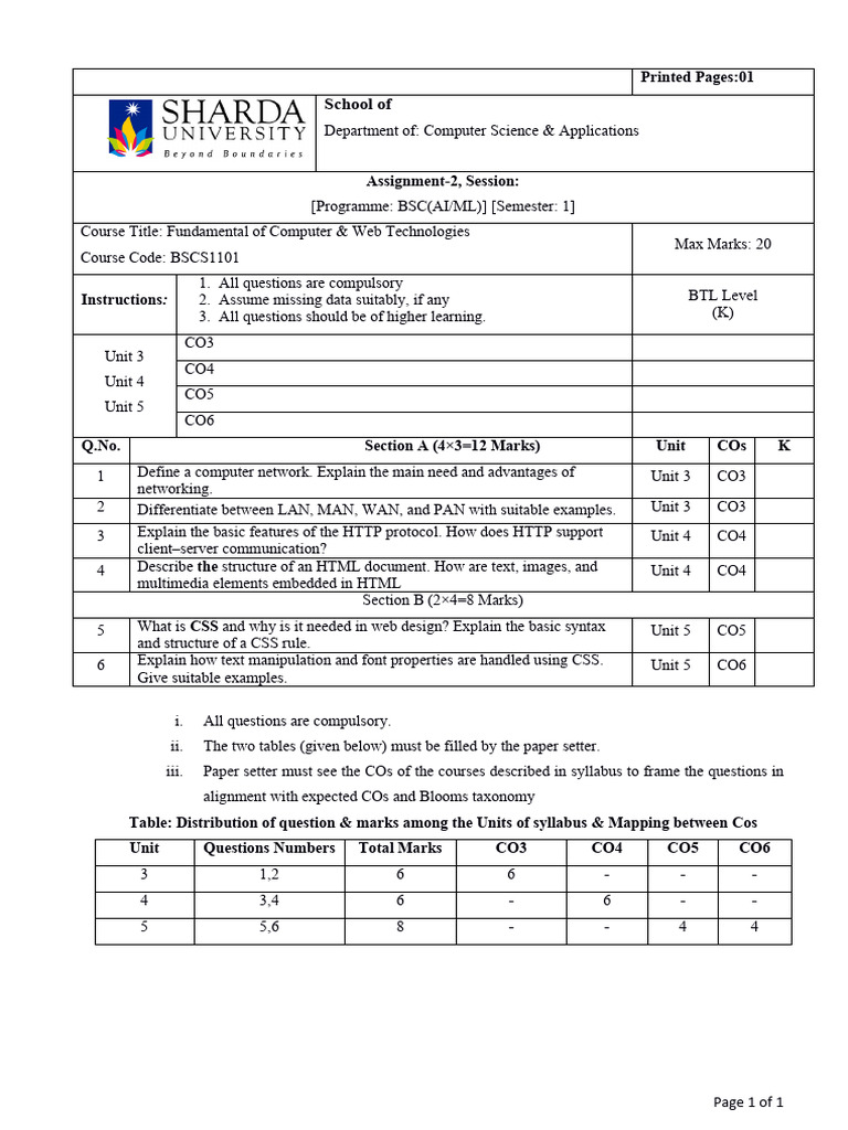 25-26 ASSIGN2 Question Paper | PDF | World Wide Web | Internet & Web