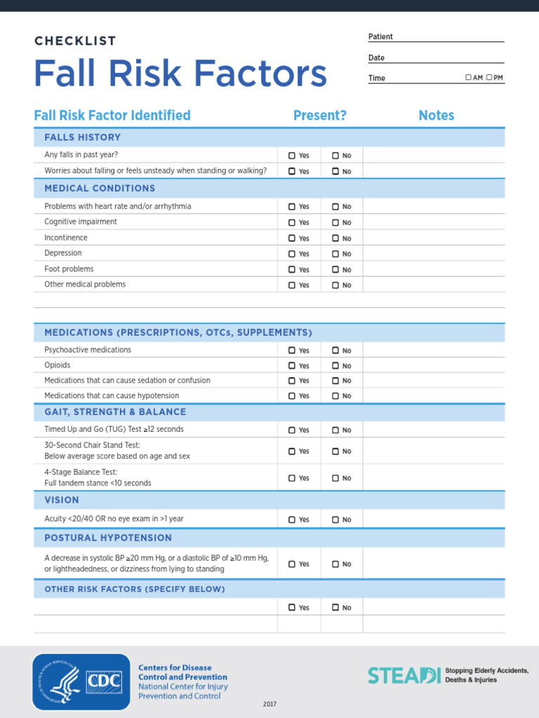 Fall Risk Assessment Checklist | PDF | Medical Specialties | Diseases ...