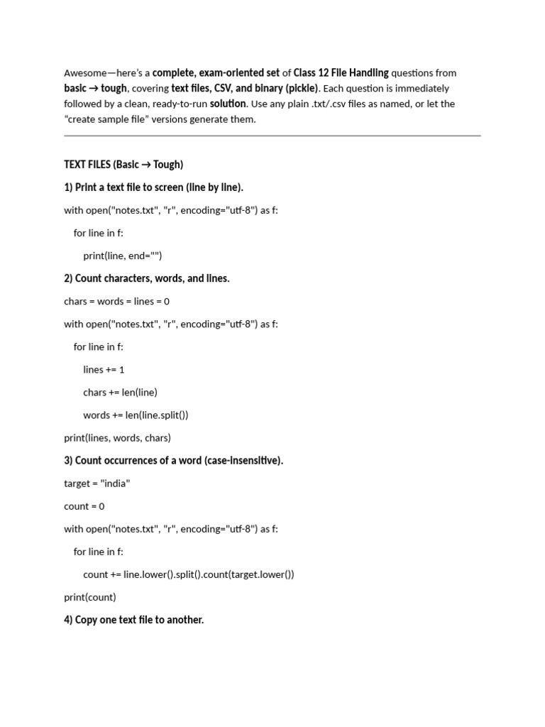 Class 12 File Handling Questions Guide | PDF | Computer Data | Computing