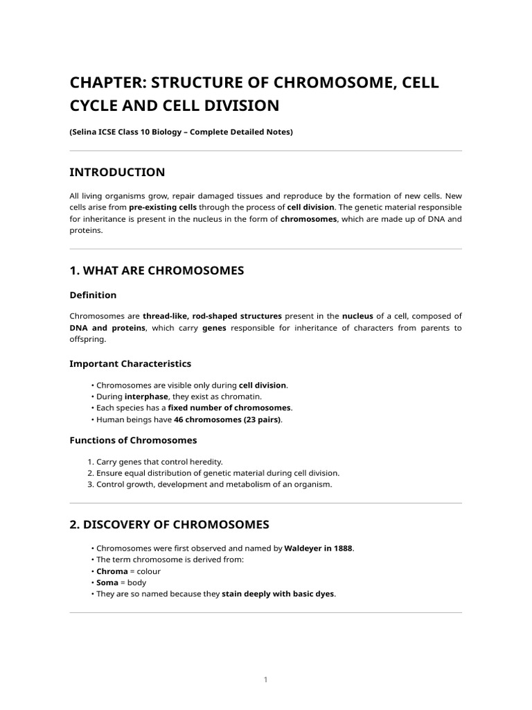 Chromosome Structure and Cell Division Guide | PDF | Mitosis | Meiosis