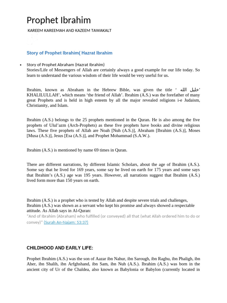Story of Prophet Ibrahim (A.S.) | PDF | Prophets And Messengers In ...