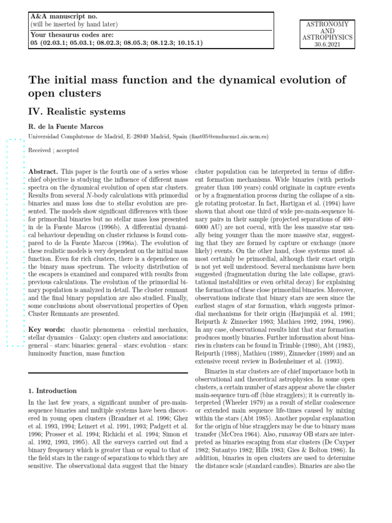Open Cluster Dynamics and Mass Function | PDF | Stars | Astronomy