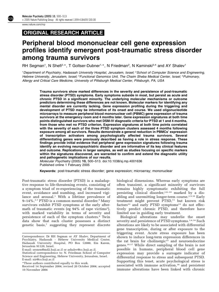 Seg Man 2005 | PDF | Psychological Trauma | Gene Expression