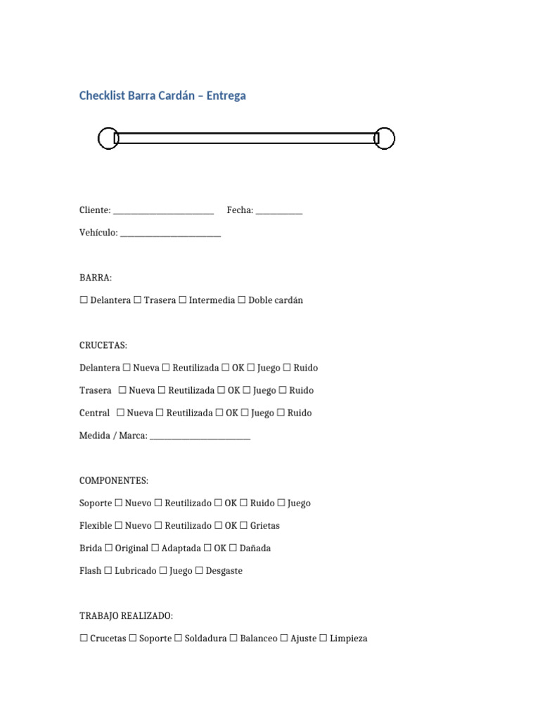 Checklist Barra Cardan 1 Hoja-1 | PDF