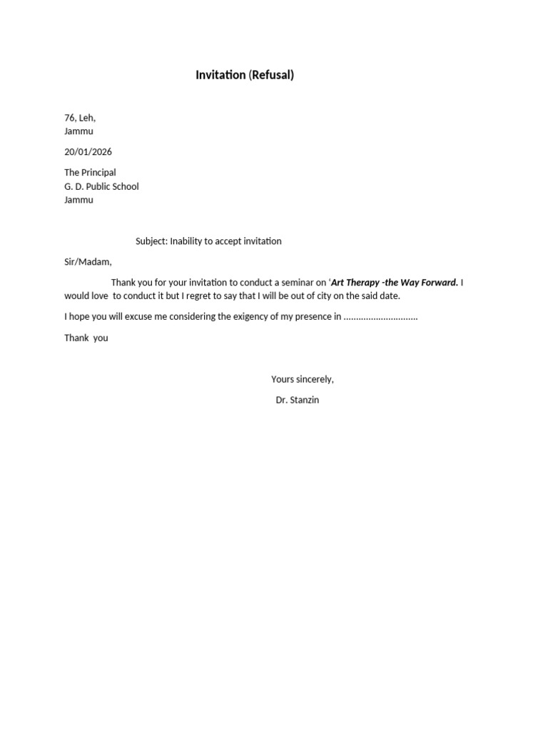 Seminar Invitation Refusal Letter | PDF