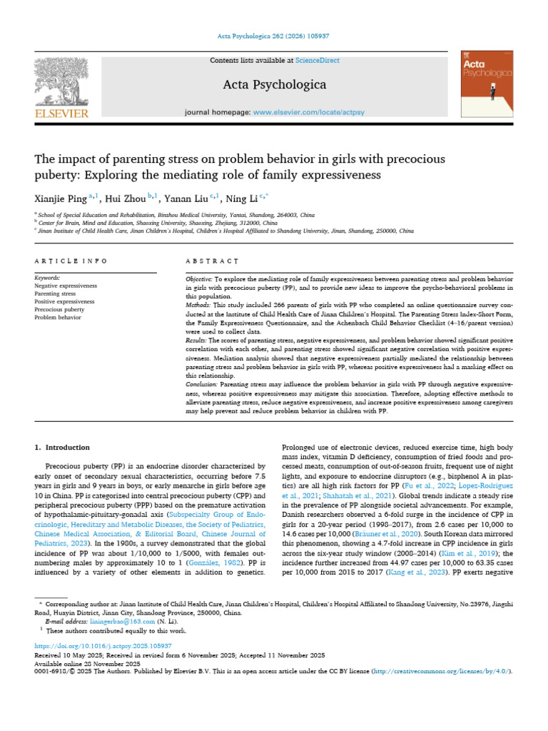Parenting Stress and Girls' Behavior in PP | PDF | Parenting | Anxiety