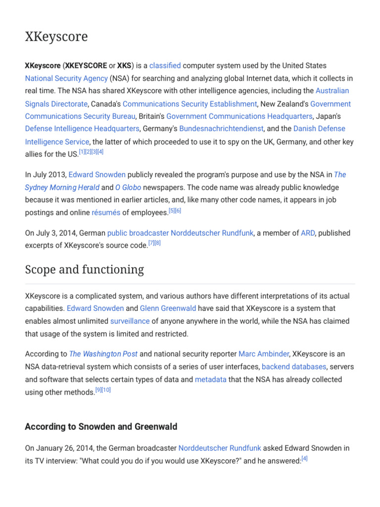 XKeyscore - Wikipedia | PDF | National Security Agency | Crime Prevention