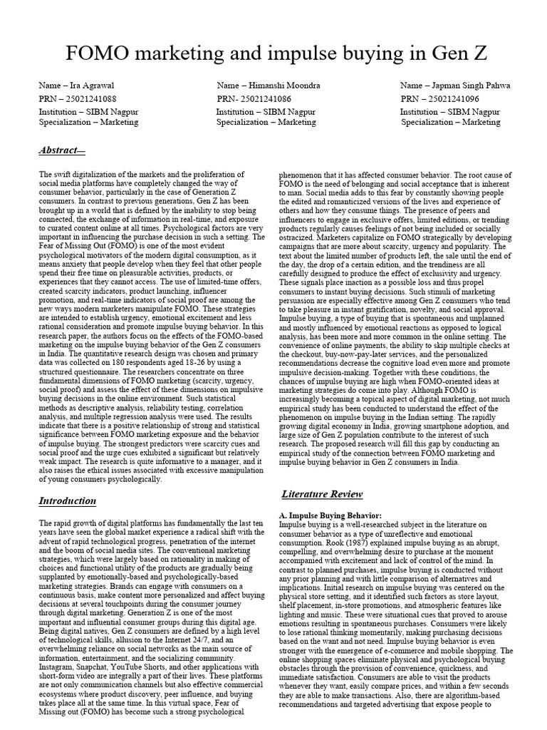 FOMO Marketing's Impact on Gen Z Buying | PDF | Impulsivity | Consumer ...