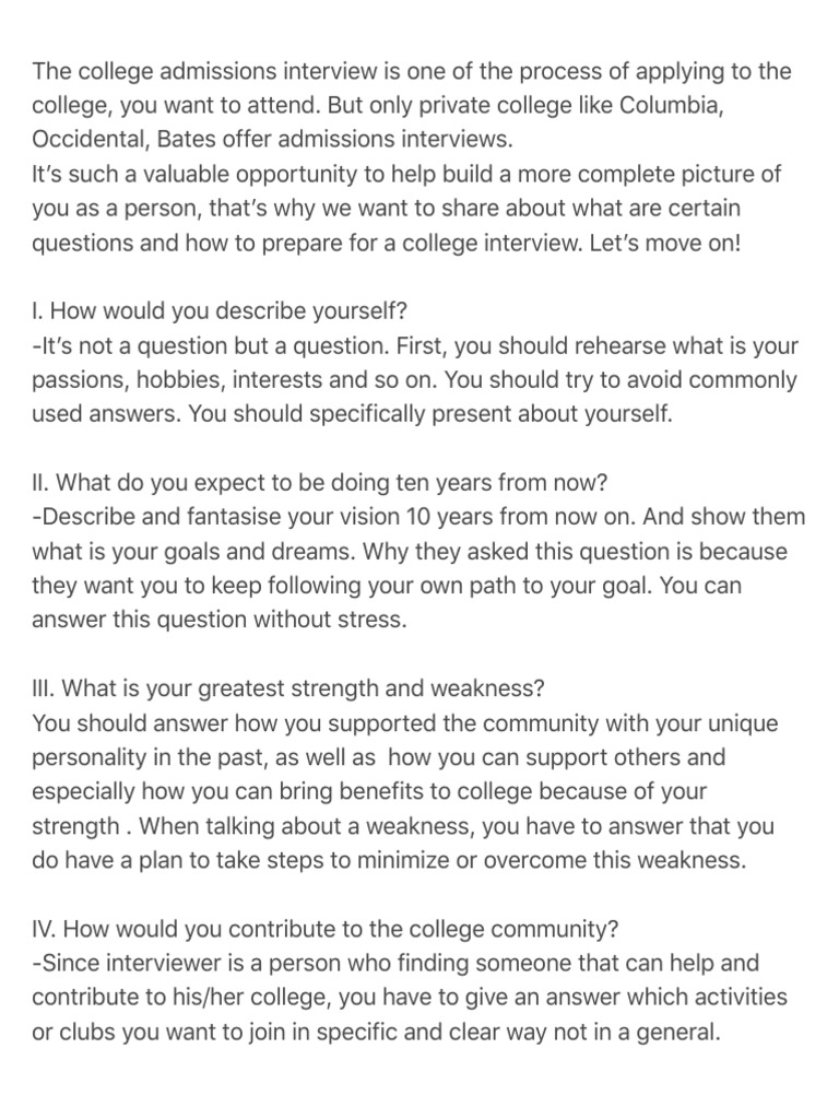 The College Admissions Interview | PDF | College Admissions In The ...