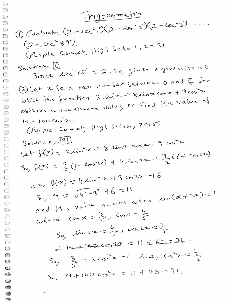 Trigonometry Questions | PDF