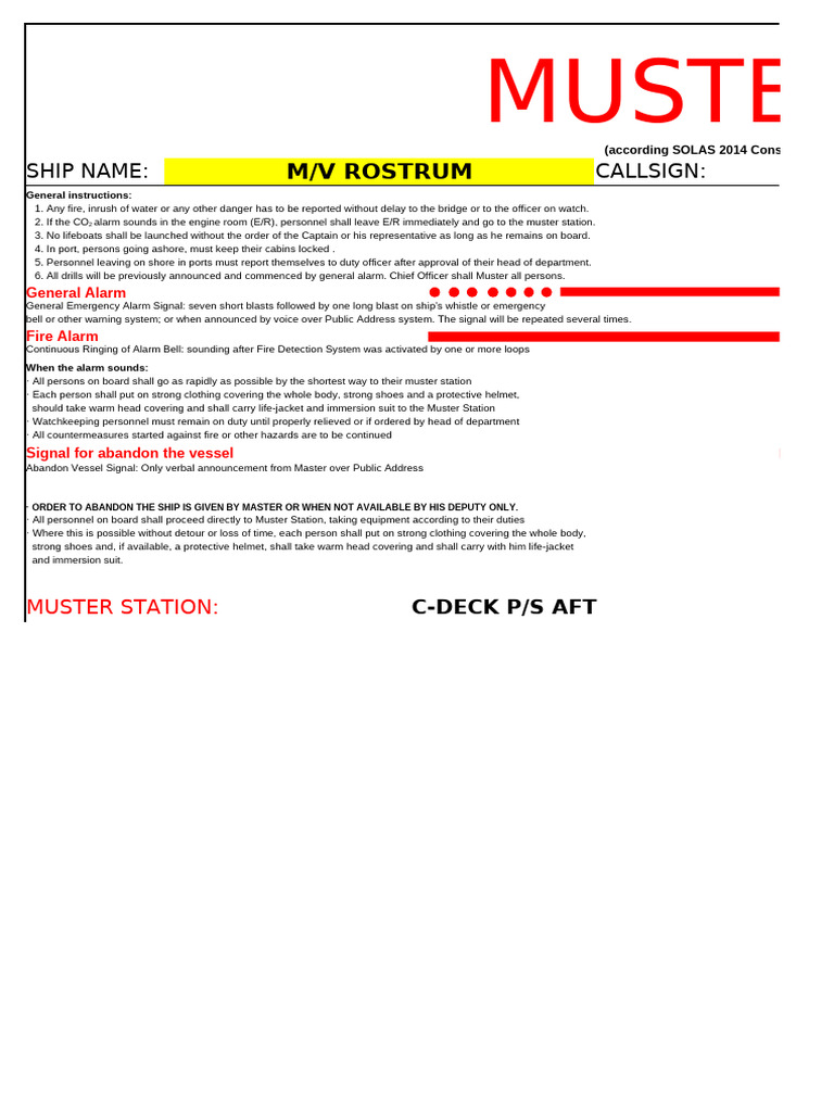 M/V Rostrum Muster Procedures Guide | PDF