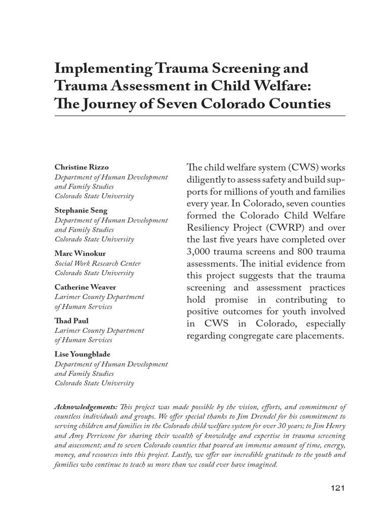 Trauma Screening in Colorado Child Welfare | PDF | Psychological Trauma ...
