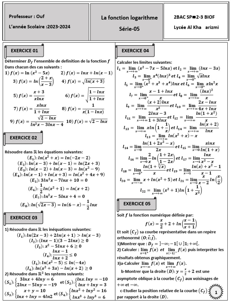 Analyse des fonctions logarithmiques et limites | PDF | Limite ...