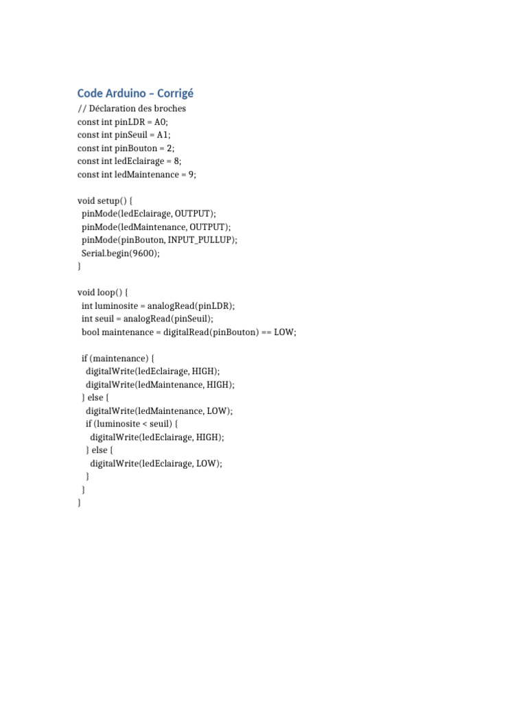 Arduino Code for Light Control System | PDF
