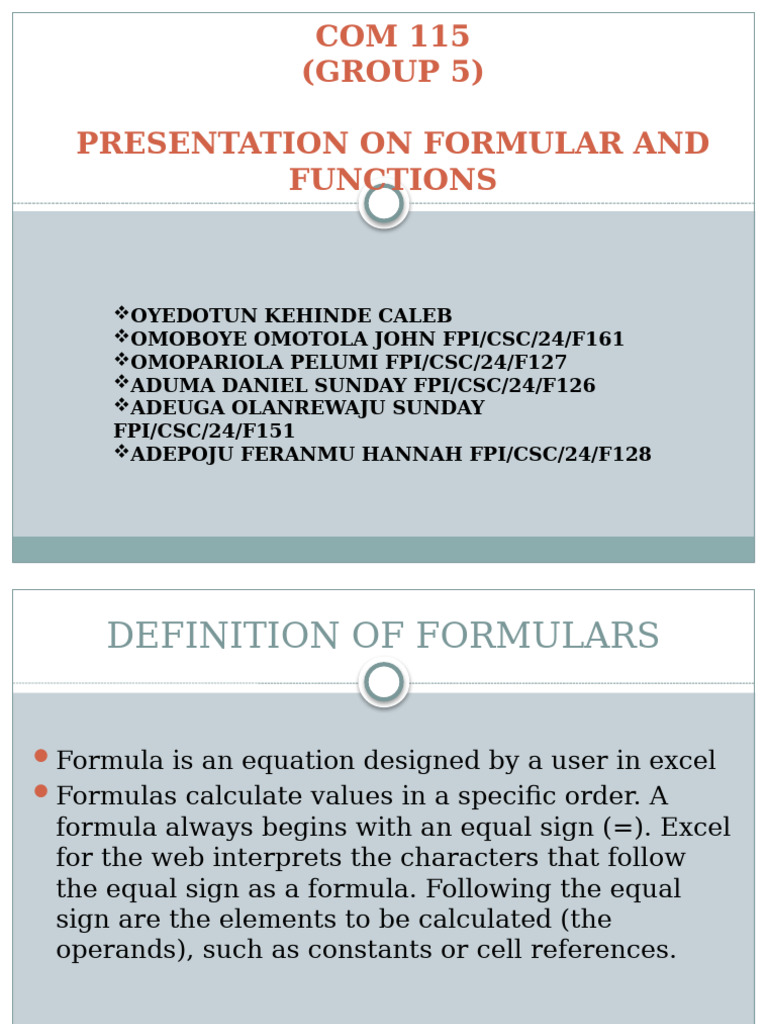 Understanding Excel Formulas & Functions | PDF