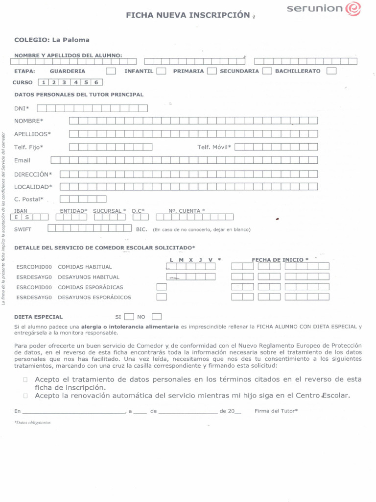 Impreso Comedor Serunion | PDF