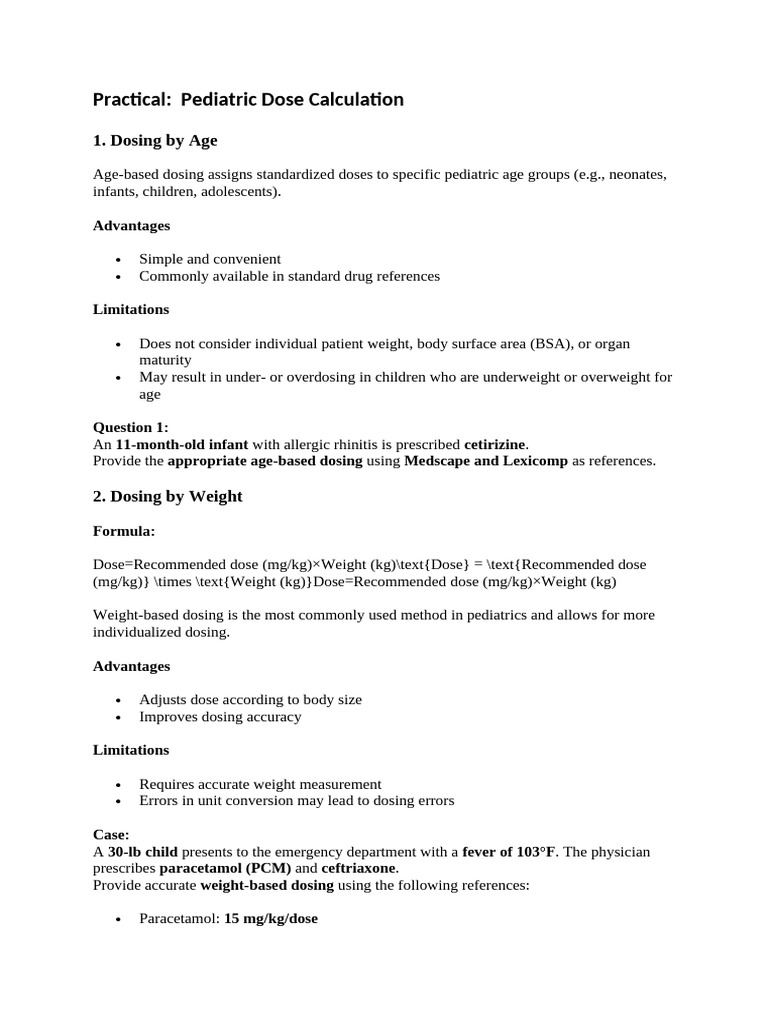 Pediatric Dose Calculation Methods | PDF