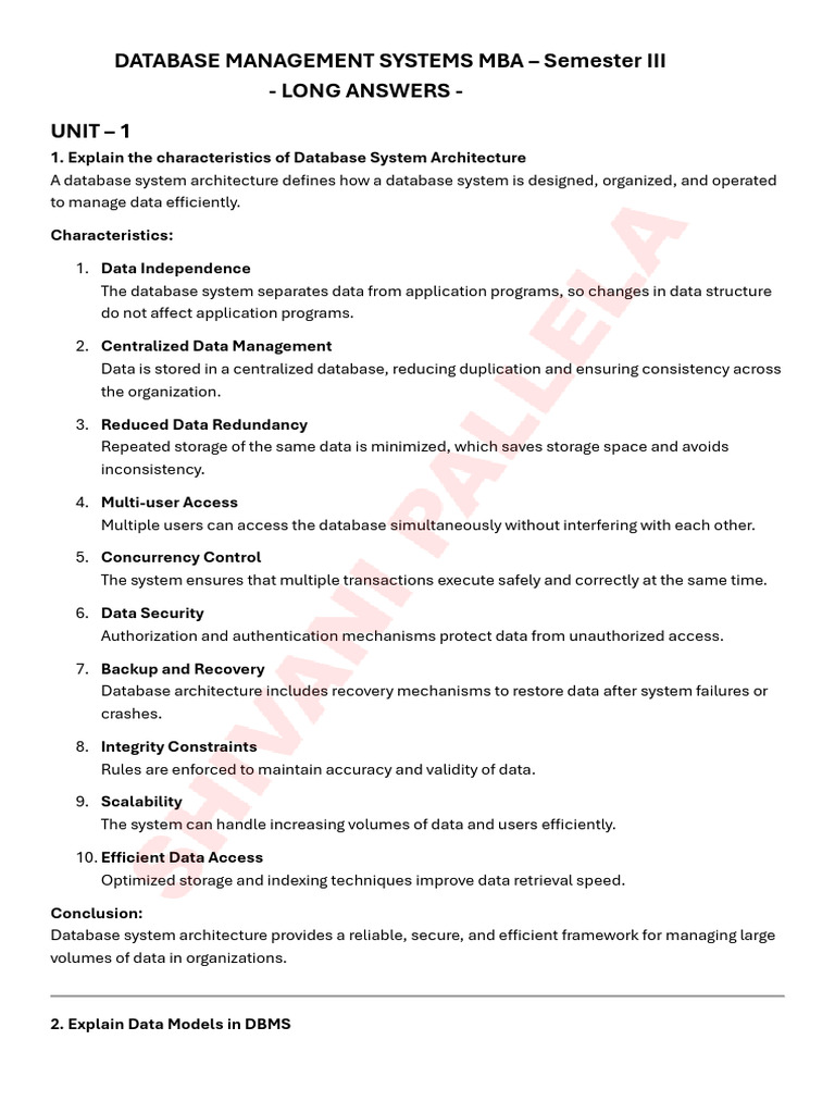 Database Management Systems Mba Sem 3 PDF-2 | PDF | Relational Model ...