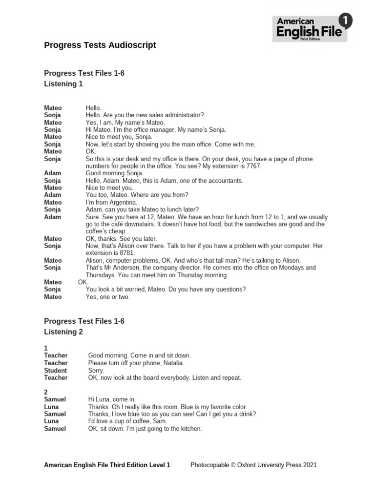 Progress Test Listening Audioscripts | PDF