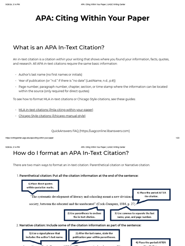 APA In-Text Citation Guide | PDF | Citation | Apa Style
