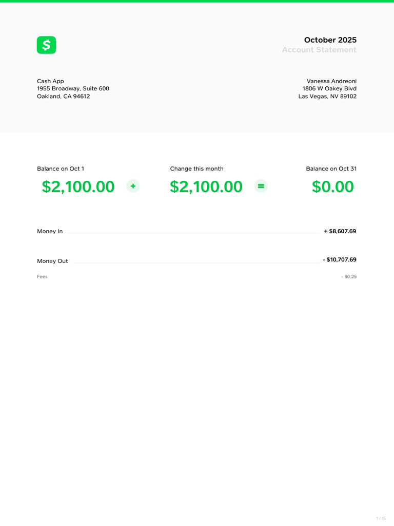October 2025 Cash App Statement | PDF | Cash | Overdraft