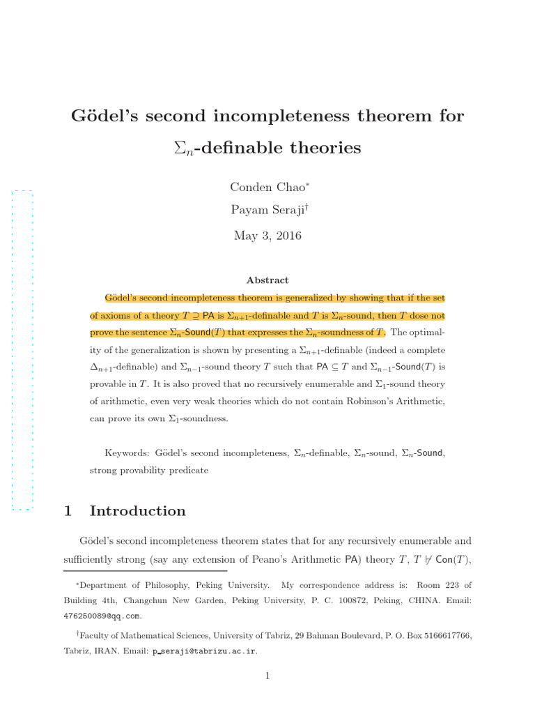 Generalizing Godel's Second Incompleteness | PDF | Theorem | Axiom