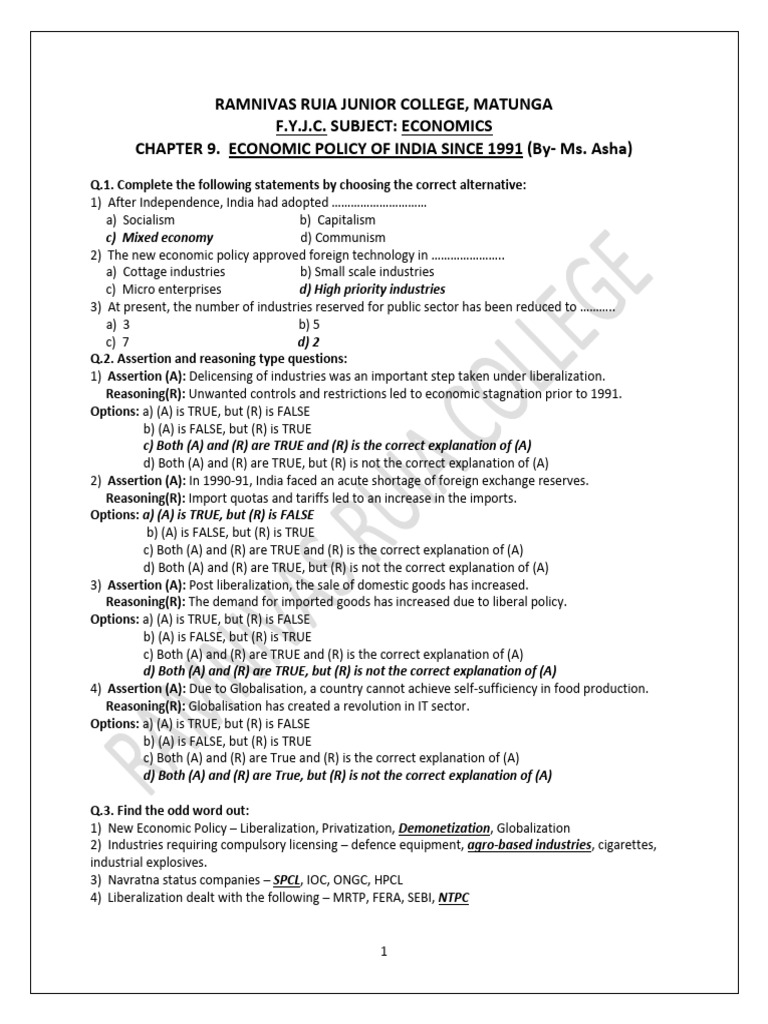 Economic Policy of India Post-1991 | PDF | Exports | Privatization