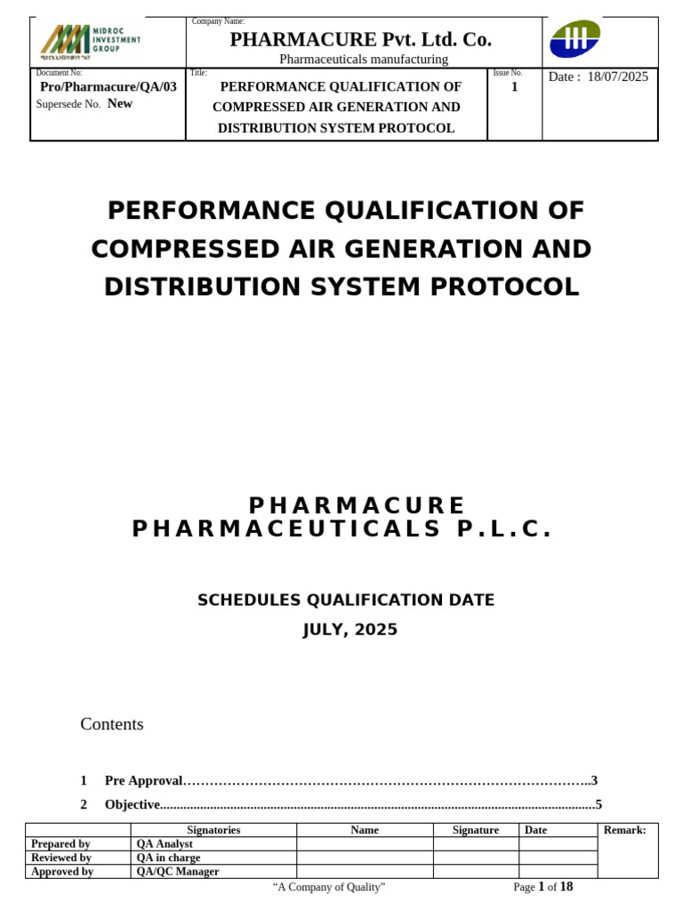 Compressed Air System Qualification Protocol | PDF | Verification And ...