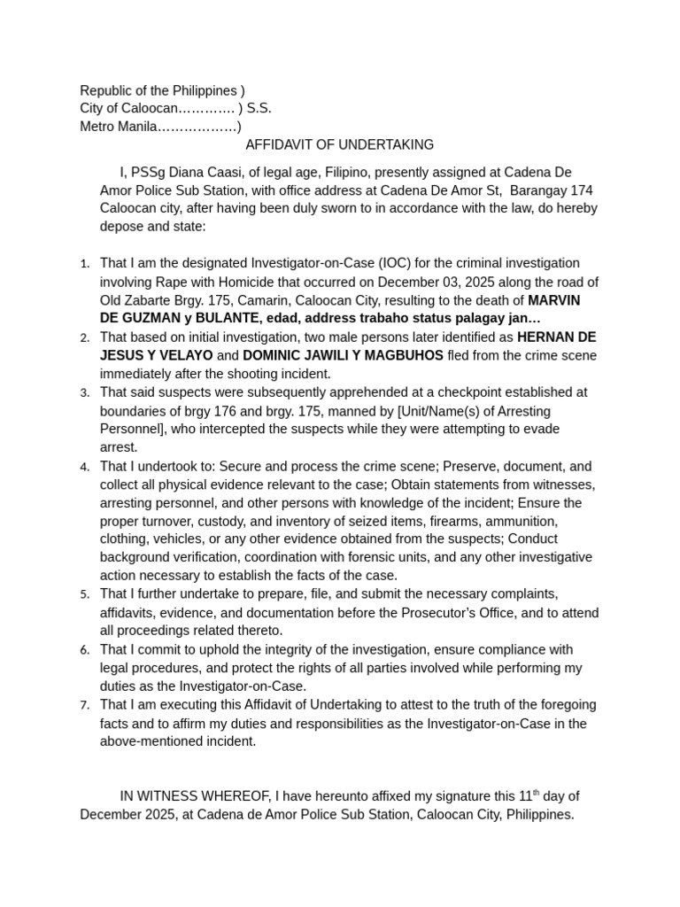 Affidavit of Undertaking for Rape Case | PDF | Affidavit | Crime Scene