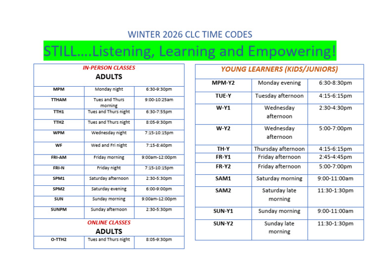 Winter 2026 CLC Class Schedule | PDF