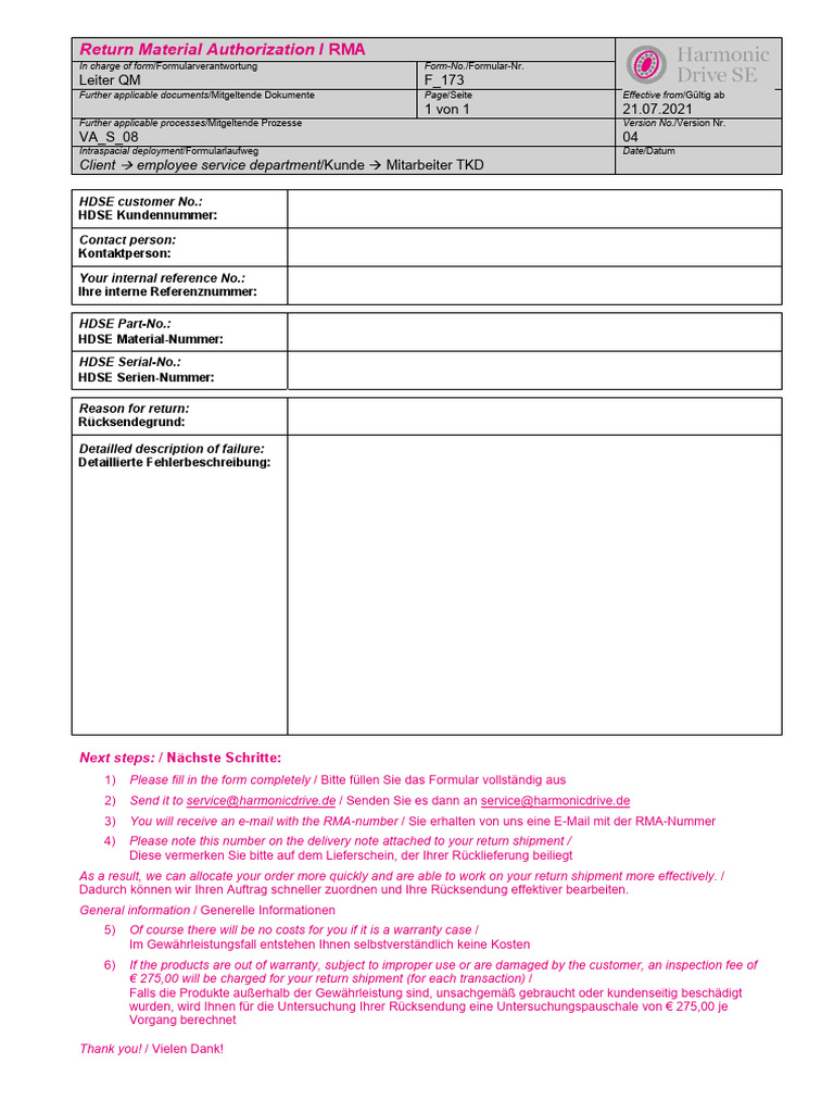 Return Material Authorization | PDF